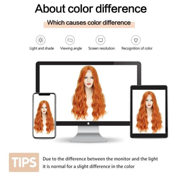 Long Orange Wavy Wigs for Women Middle Part 26 inch Natural Curly Synthetic Wig - Picture 6 of 7